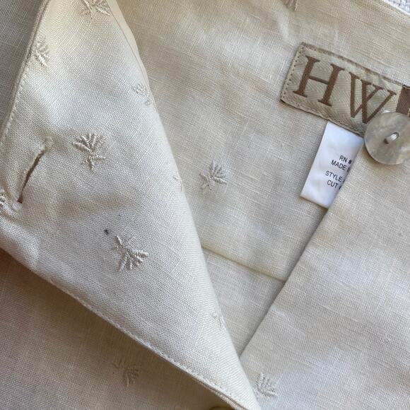 HW New York 100% Linen Embroidered Cream Jacket Top Shell Buttons Size 8 - Picture 7 of 9